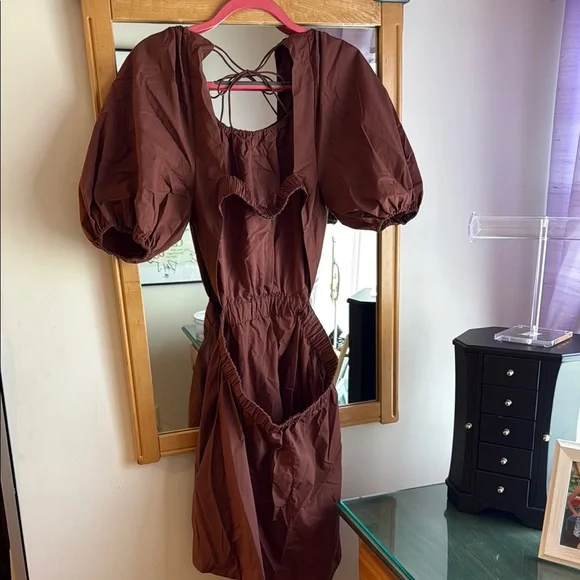 Abercrombie & Fitch Brown Puff Sleeve Long Sundress - Picture 2 of 3